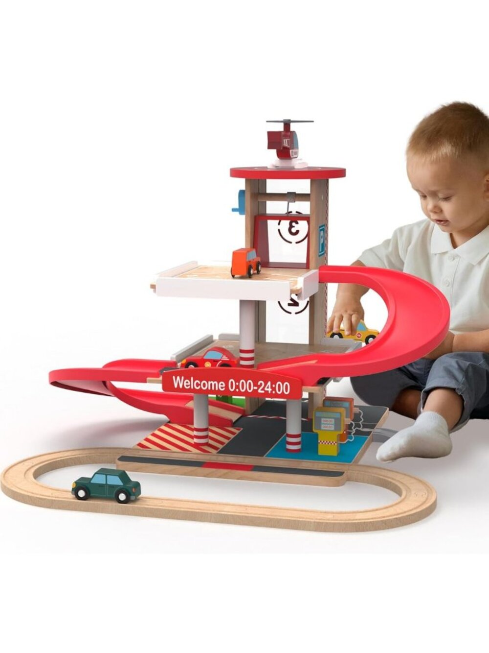 Wooden Parking Garage Toy Set for Toddlers | Fun & Educational Play for Ages 3-5